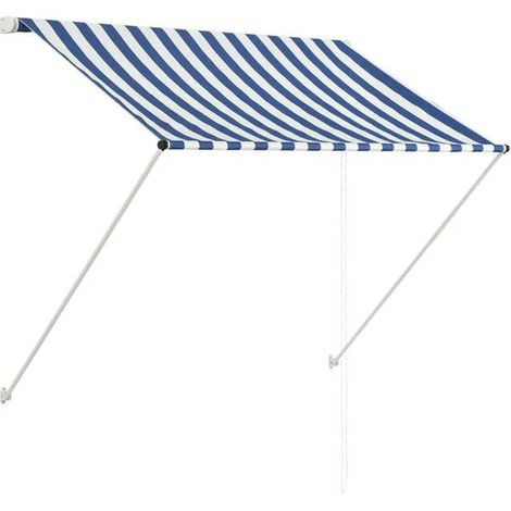 Store banne rétractable bleu et blanc 150x150cm (1/5)