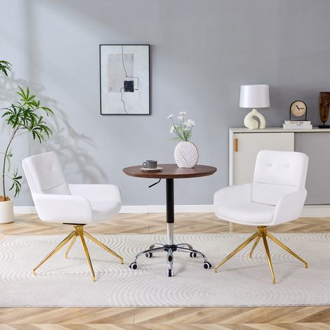 Lot de 2 chaises pivotantes européennes luxueuses PU blanc pieds métal doré,rotation 360° silencieuse pour salle à manger. (1/5)