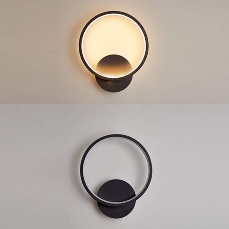 13W LED Indoor Wall Light, Round Black/Warm White 3000K Modern Wall Lamp for Bedroom, Living Room, Staircase, Hallway, AC 230V [Energy Class F] (1/5)
