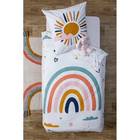 Housse de couette enfant 140x200 Arc en ciel + taie coton (1/2)