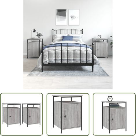 The Living Store Nachttische 2 Stk. Grau Sonoma 40x42x60 cm Holzwerkstoff - Nachttisch - Kommode - Grau - Holzmöbel - Wohnzimmer (1/5)