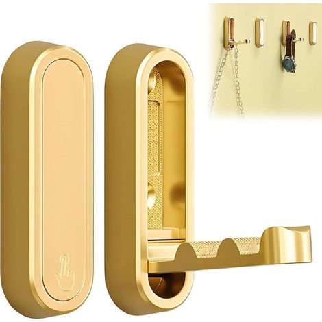 2 PCS Folding Wall Hooks Crochet Doré Mural Patere Pliable à 90 Degrés Crochets Magnétiques Invisibles Adaptés aux Bureaux,Cuisines,Chambres et Salles de Bains (Doré) (1/5)