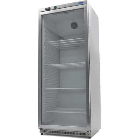 Réfrigérateur professionnel 600L inox avec porte vitrée 4 étagères réglables et refroidissement ventilé - Maxima (1/5)