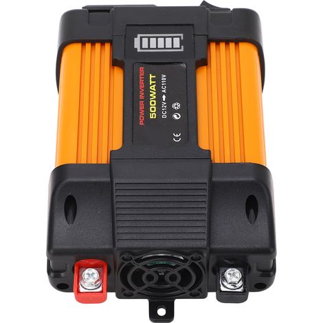Onduleur 500 W DC12V vers AC110V avec convertisseur d'onde corrigé, affichage du niveau de la batterie, 2 ports USB, 1 prise universelle, livré avec chargeur de voiture et câble à pinces crocodiles. (1/5)