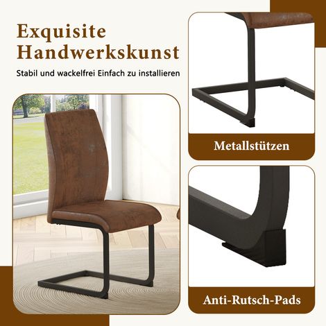 Lot de 2 chaises de salle à manger marron en tissu technique, design ergonomique, confortables et esthétiques. Pieds en métal noir. (1/5)