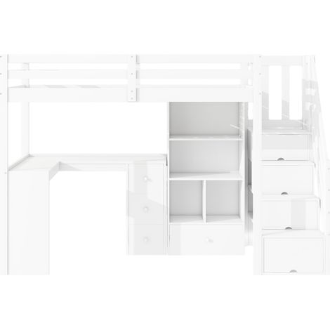 GagaLit mezzanine EN747 90x200 cm avec bureau et rangements blanc (1/5)