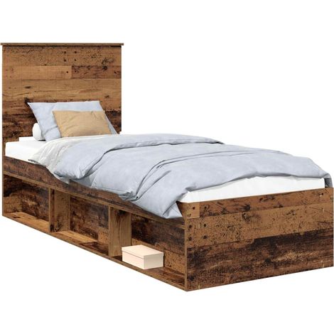 Bed Frame with Headboard Old Wood 75 x 190 cm Solid Pine Wood vidaXL (1/5)