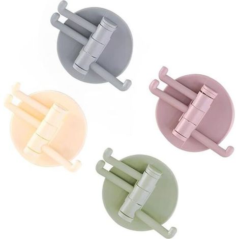 4 Crochets Adhésifs Rotatifs Sans Trace pour Cuisine et Salle de Bain,Mural de Salle de Bains, Accroche Torchon Cuisine, Crochet Autocollant (Rose, Vert, Beige, Gris) (1/4)