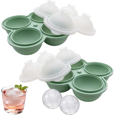 Lot de 2 bacs à glaçons en silicone, Carreuty Moule à Glaçons Rond Sphère avec Couvercle pour Whiskies Cocktails Boissons (1/5)