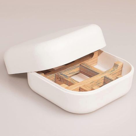 Boîte à savon de voyage, porte-savon en bambou avec couvercle pour les voyages, la randonnée et le camping (blanc) (d-4-d) (1/5)