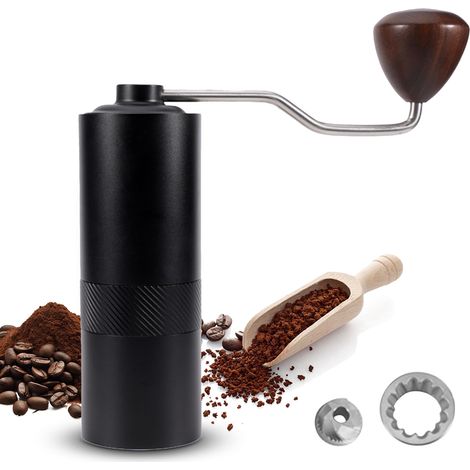 Moulin à grains de café manuel avec manivelle ergonomique en bois, fraise conique à 6 noyaux, degré de broyage numérique réglable, Machine portable pour expresso, verser sur du moka turc goutte à gout (1/5)