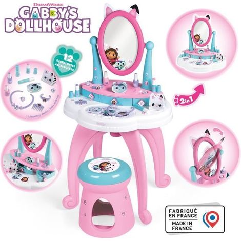 Smoby - Gabby et la Maison Magique - Coiffeuse enfant 2 en 1 - Tabouret inclus - 12 accessoires - Miroir réglable (1/5)
