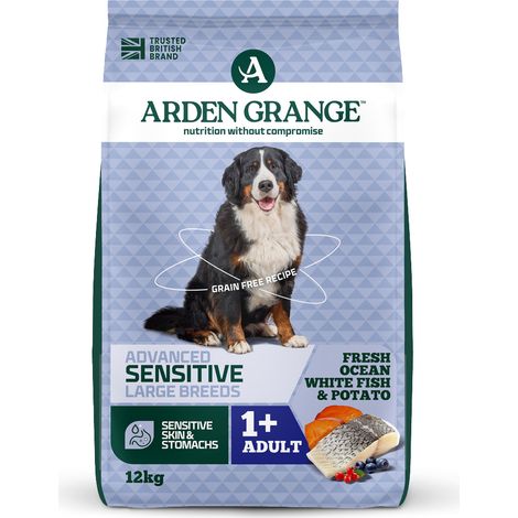 Arden Grange Sensitive Large Breed, croquettes sans céréales au poisson blanc pour chiens de grande race, 12 kg (1/3)