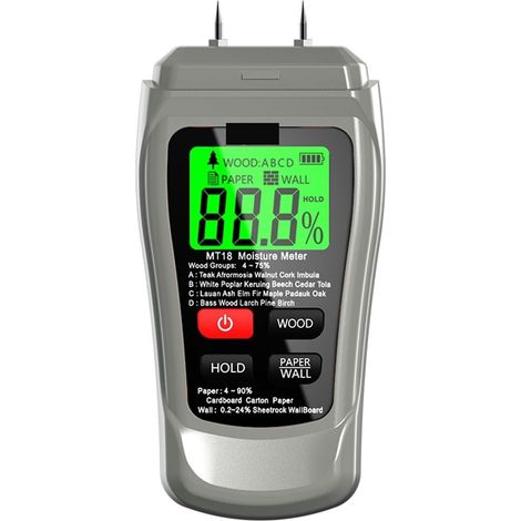 Humidimètre MT-10 EMT01 Bois Humidimètre Bois Humidité Testeur Hygromètre Bois Détecteur D'humidité Arbre Densité Numérique Testeur Gris(MT18 Grey LCD) (1/5)