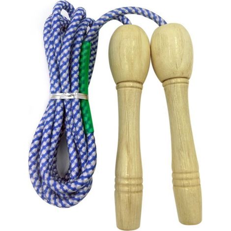 Corde à Sauter - Cordon en Coton - Poignées en Bois - Réglable par Nœud - Pour Adultes et Enfants - 1 Pièce (1/5)