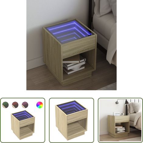 Miroir LED - Table de chevet avec LED infini chêne sonoma 40x40x50 cm (1/5)