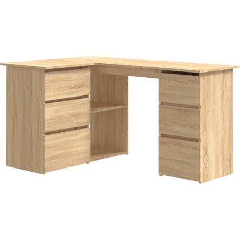 Bureau table poste de travail meuble d'ordinateur informatique étude d'angle chêne sonoma 145 x 100 x 76 cm bois d'ingénierie brun