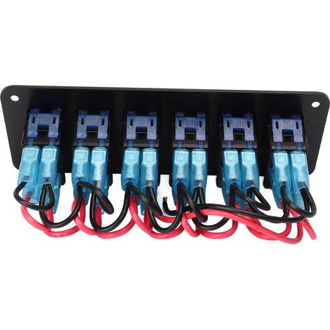6-fach Schalterfeld mit blau hinterleuchteten, wasserdichten Kippschaltern aus schwarz eloxierter Aluminiumlegierung für Boote, Wohnmobile, LKWs, PKWs, 12V-24V (1/5)