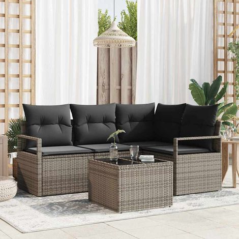 Sofa Set 5 pcs Grau Poly-Rattan