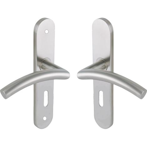 Set de Poignée de Porte sur Grande Plaque - Béquille Virgule - Version Clé L - Porte de Chambre et Bureau - Entraxe 195 mm - Pose Facile - Acier Inoxidable (1/4)