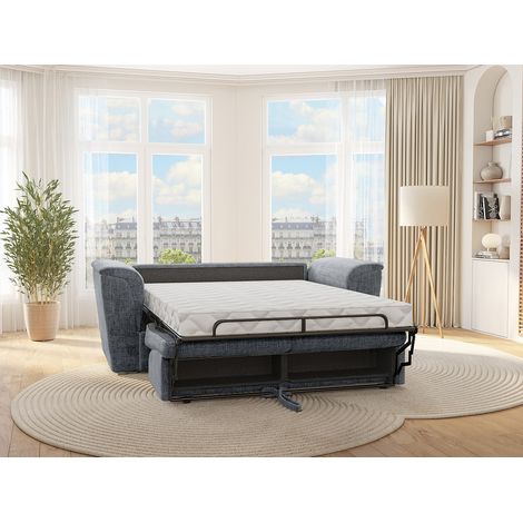 Divano letto 3 posti express in tessuto testurizzato grigio antracite Letto 140 cm Materasso 18 cm - RIZORA (1/4)