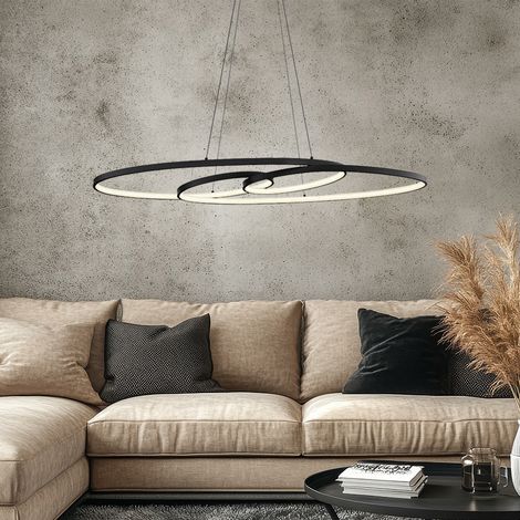 Suspension LED noire Lampe à suspendre Alu Lampe design CCT Lampe de salon Memory, 39W 1880Lm blanc chaud froid, LxlxH 100x36x120 cm