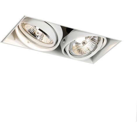 QAZQA Moderno Foco empotrado blanco GU10 AR70 sin marco 2 luces - Oneon Acero Rectangular Adecuado para LED Max. 2 x 50 Watt