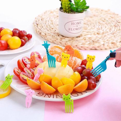 Lot de 50 mini fourchettes en forme d'animaux de dessin animé, fourchettes à fruits, fourchettes à dessert et à goûter. (1/4)