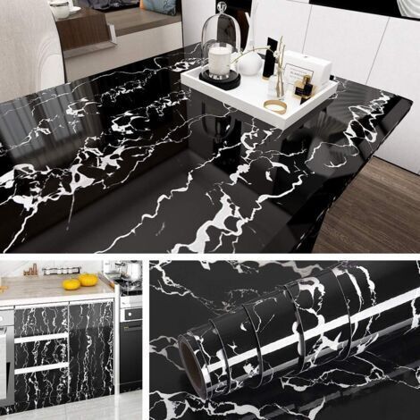 Adhesive Paper for Furniture Black and White Marble Vinyl Furniture Stickers Kitchen Bathroom Removable Decorative Self-Adhesive Wallpaper for Table Worktop 40CM2M (1/4)