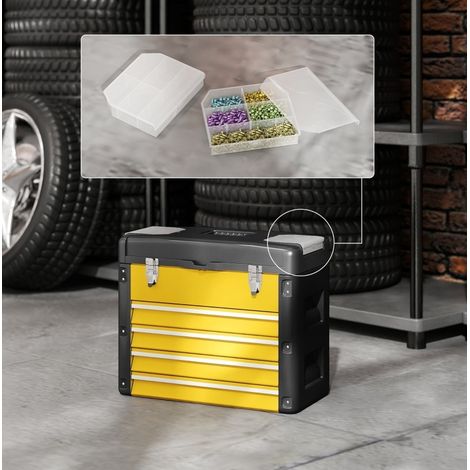 Caja de herramientas vacía de acero, 4 cajones, 49,7 x 25,3 x 40,7 cm, amarilla, REDOM (1/5)
