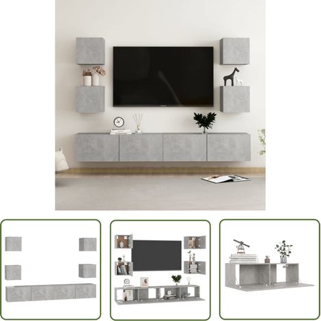SKM Ensemble de meubles TV 6 pcs Gris béton Aggloméré (1/5)