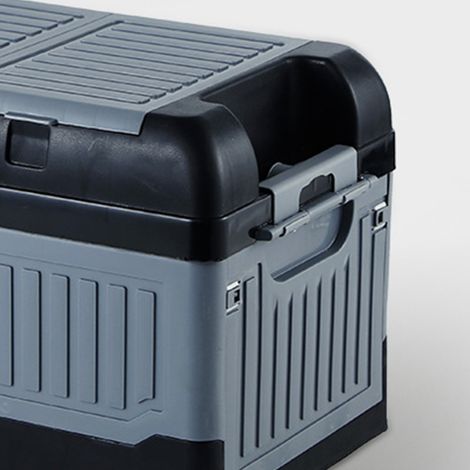 Coffre de rangement voiture 2 couvercles pliable compartiments multiples organiseur plastique avec sac étanche noir gris (1/3)