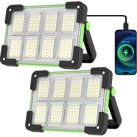 Projecteur LED Rechargeable, Projecteur de Chantier Portable avec Solaire & Batterie 6000mAh, 4 Modes Lampe Chantier Pour Camping, Garage, Urgence, Atelier (1/5)
