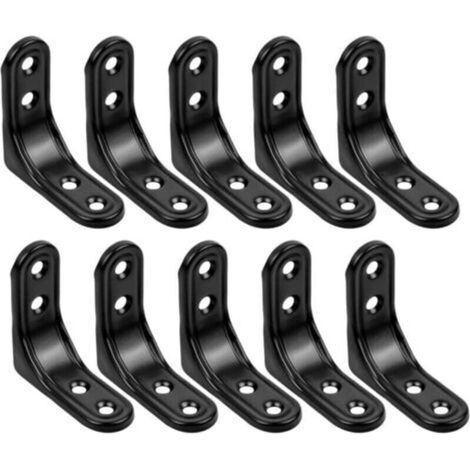 Lot de 10 équerres d'angle en L, 50 mm x 50 mm, en acier inoxydable, pour étagère murale, angle droit à 90 degrés, pour étagères en bois et fenêtres, noir