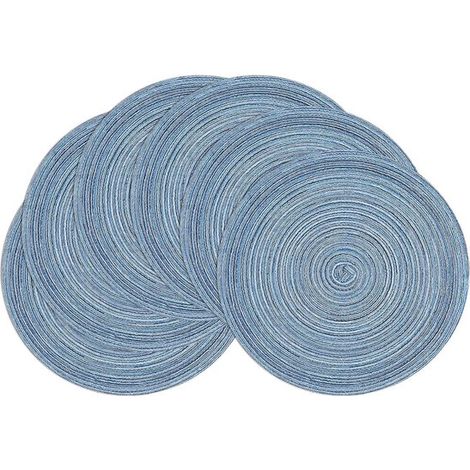 Platzsets, rund, blau, 38 cm, geflochten, waschbar, aus hitzebeständigem Stoff, für Weihnachten, Partys, Küche, 6 Stück (1/5)