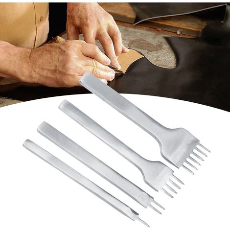 4 outils de maroquinerie DIY, emporte-pièces pour trous de cuir espacés de 3 mm, outil de couture à 1+2+4+6 dents (1/5)
