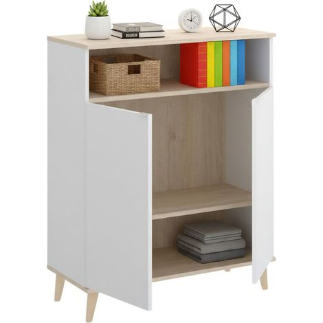 Dmora - Credenza Altai, Buffet dispensa da soggiorno, Madia da salotto moderna a 2 ante, 80x40h102 cm, Bianco e Rovere