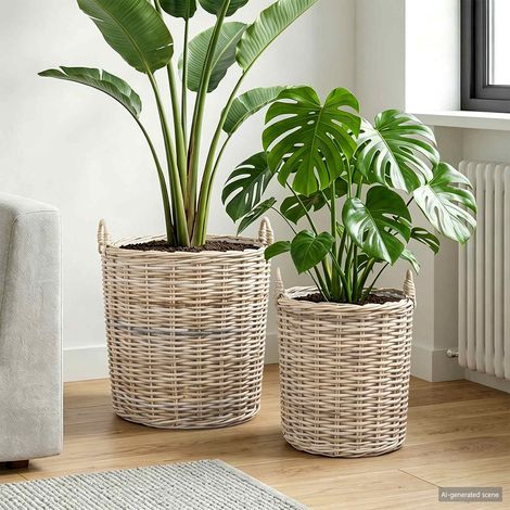 vidaXL Planter Basket with Storage 2 pcs Grey Lacak Rattan (1/5)