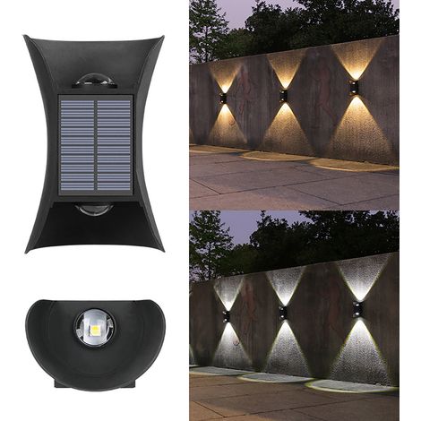 Lampe Solaire Murale LED - Éclairage Haut et Bas - IP65 Étanche - Pour Jardin Cour Porche Extérieur - Noir - 1 Pièce (1/5)