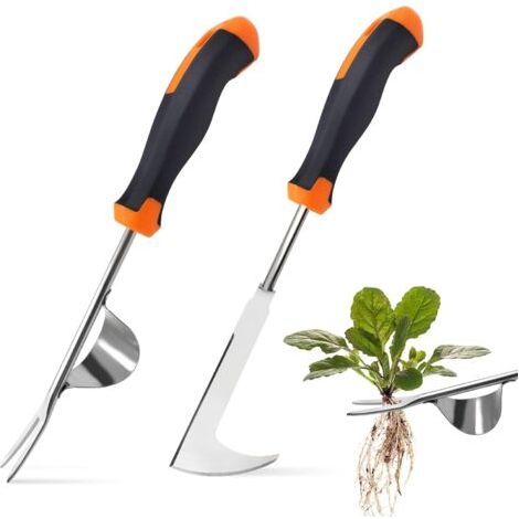 2 Pièces Désherbeur Manuel Acier Inoxydable Arrache Mauvaise Herbe,Arrache Pissenlit Couteau Désherbeur Désherbeurs Manuels Tire Racine Outils Jardinage Grattoir Jardin avec Manche (1/5)