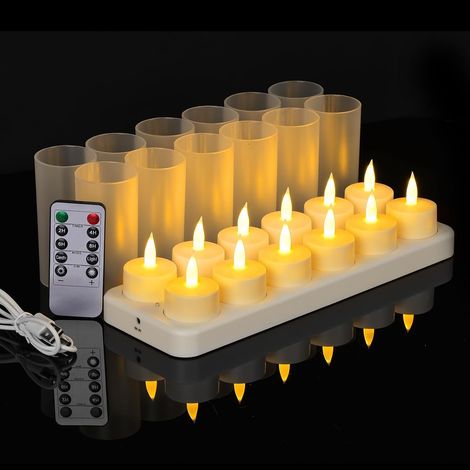 12 Bougie LED, Rechargeable USB-C, Flamme Vacillante, Télécommande, Minuterie 2-8h, Pour Fêtes (1/5)
