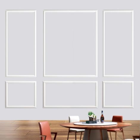 Kit de 6 moulures murales préfabriquées, panneaux de lambris prédécoupés, cimaises prêtes à monter pour décoration intérieure, Chaque pièce 3,5 cm, 24pièces, 6 cadres, style 1 (1/5)