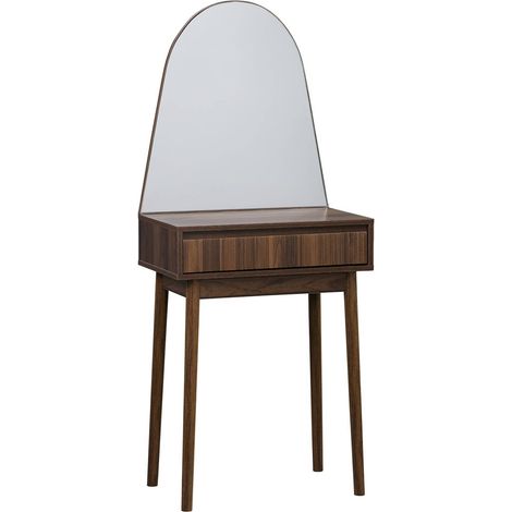 sweeek - Schminktisch Holzoptik, abgerundeter Spiegel, 1 Schublade, 60 cm