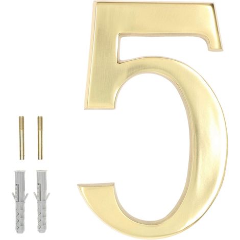 KOTARBAU Numéro de porte 3D « 5 » - En laiton - 20 cm - Pour maisons, colonies, hôtels, appartements, 100 % laiton (1/5)