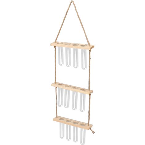 Terrarium mural à 3 niveaux avec 12 tubes à essai, support de suspension, station de propagation de plantes aromatiques artisanale, couleur bois (1/5)