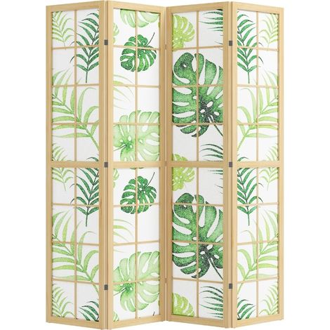 CHICFURN Paravento 4 pannelli 160 x 170 cm in legno verde motivo tropicale, pieghevole (1/5)