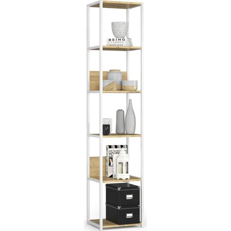 Étagère murale industrielle AKORD Blanche - Chêne Artisan 40 cm 6 étagères 40x32x192 cm (1/5)