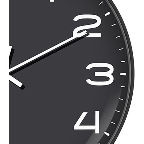 Horloge murale de salon de 12 pouces, design simple, horloge en plastique pour la maison, horloge à quartz silencieuse, usine d'exportation G2001, cadran noir, cadre noir. (1/5)