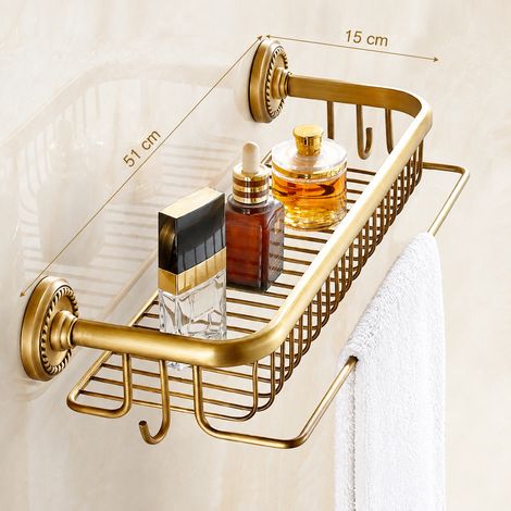 Étagère panier carré grillagé Barcelone avec barre simple 51 cm en cuivre rétro salle de bain 5 kg – Livraison gratuite (1/5)
