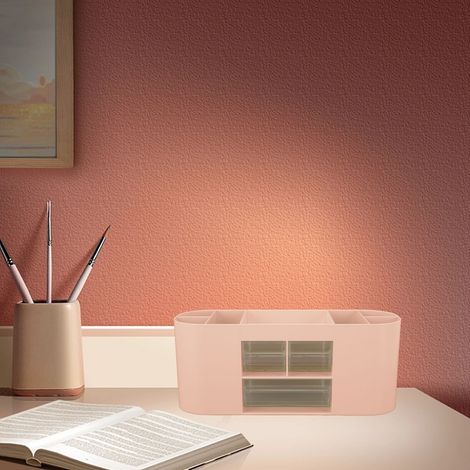 Organisateur de bureau Rangement de stylos Compartiments multiples Capacité élevée Organiser portables facile Design compact Bureau scolaire Durable Plastique rose 26cm 9.5cm 10.5cm (1/5)